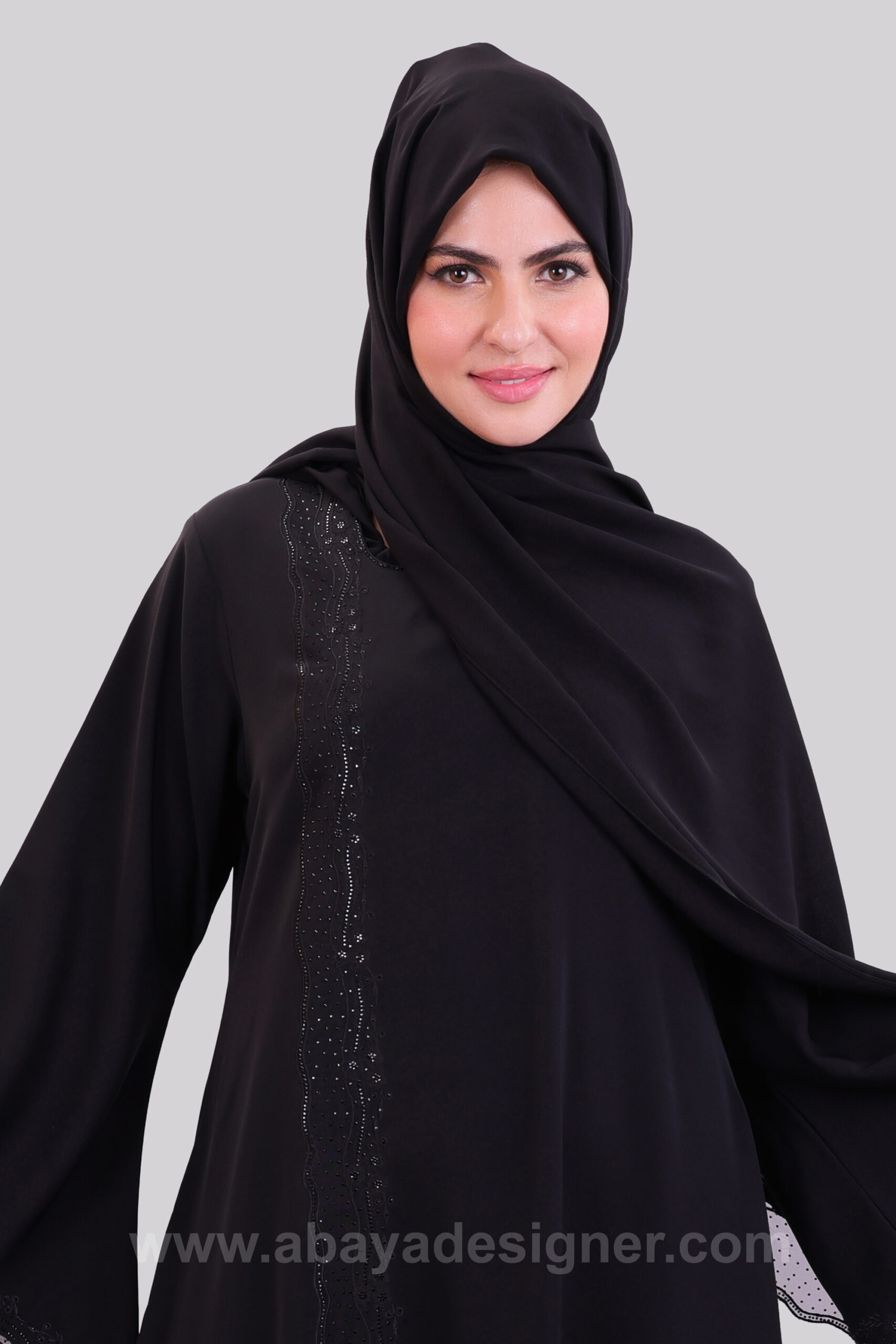 D 263 Dubai Style Net Embroidery Black Stone Combination Burkha